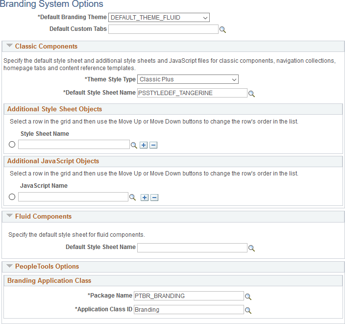 Branding System Options page