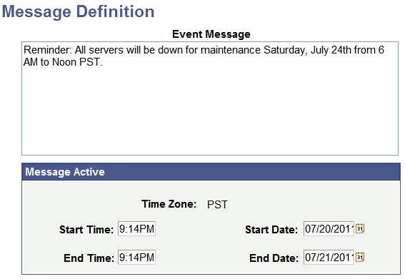 Message Definition page