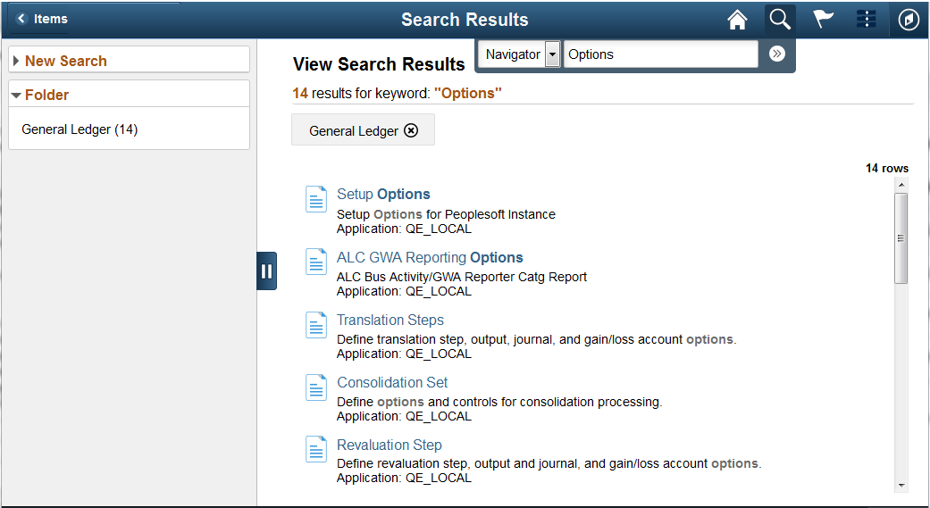Initiating a global search from the Global Search button