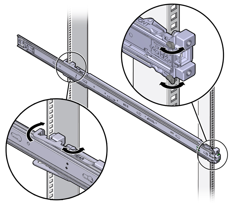スライドレール構成部品とラックの位置合わせの様子を示す図。