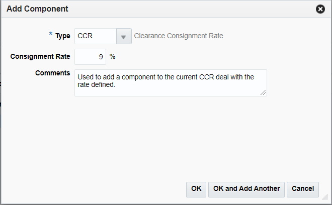 Clearance Consignment Rate - Add Component