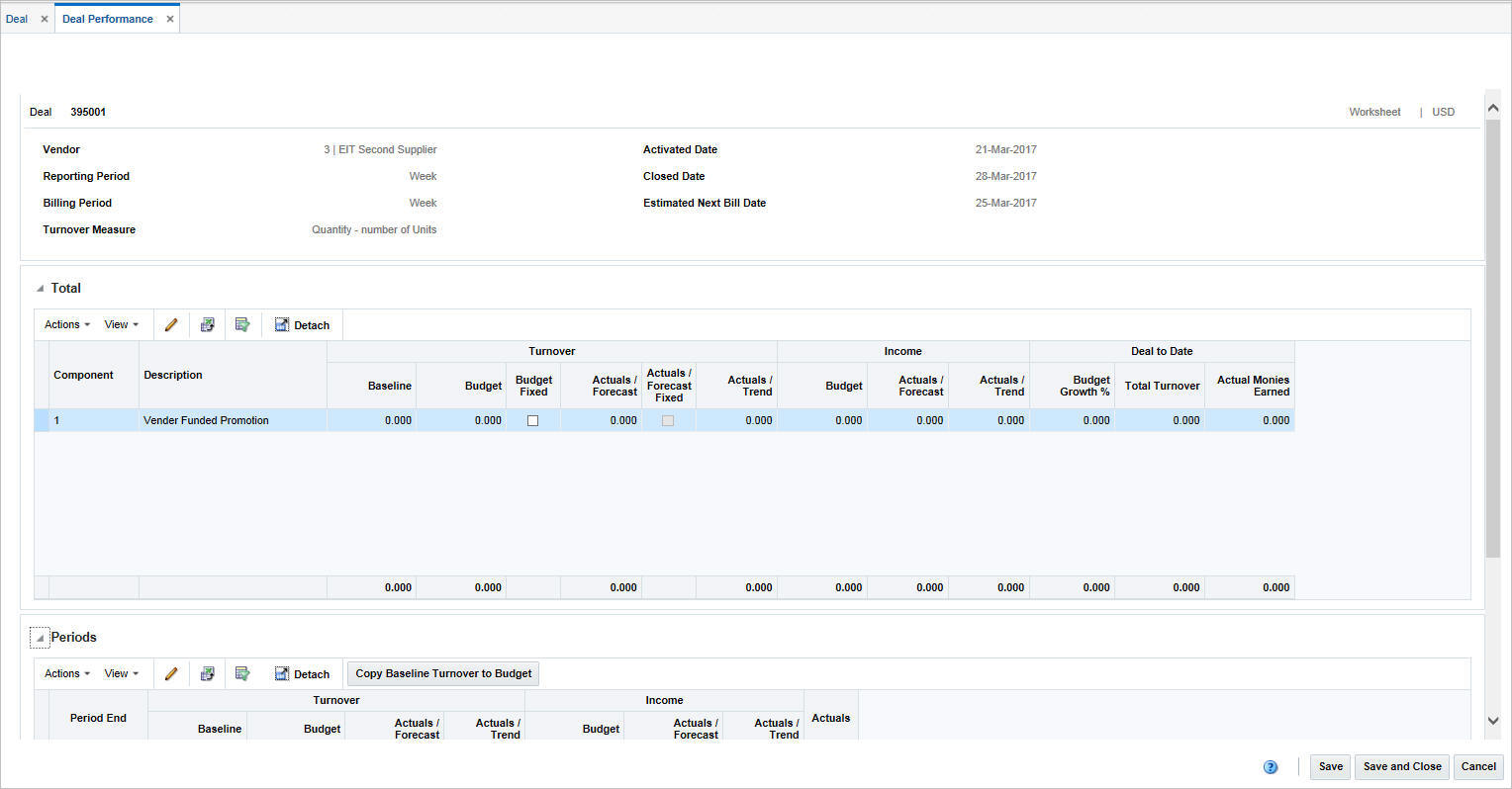 Deal Performance window