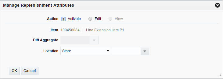 Manage Replenishment Attributes window