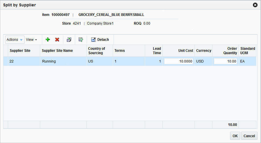 Split by Supplier window