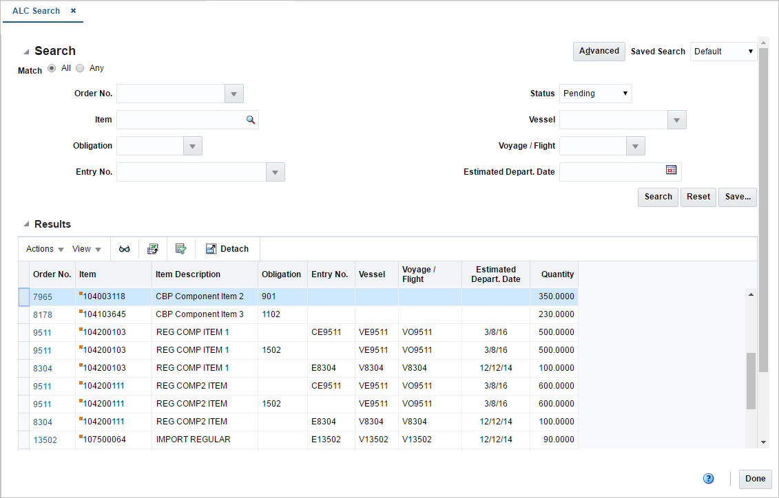 ALC Search window