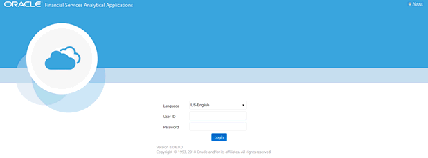 This illustration shows the login page for the AHC-OFSAA application. You can select the required Language, enter valid User ID and Password, and then click Login.