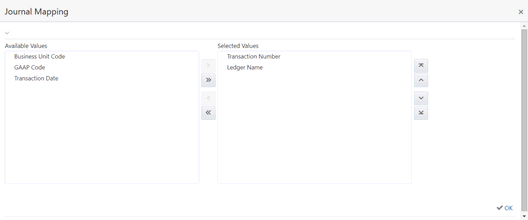 Journal Mapping page follows This illustration shows the attributes that are part of journal lines.
