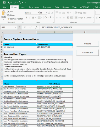 XlaSourceSystemSetup.xlsm – Source System page follows This illustration shows the Name and Short Name in the Subledger Application window.