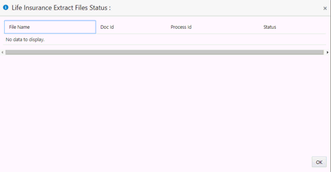 Example of Subledger Extract Files  This illustration shows the Subledger Extract Files details when an SLA is selected, a new window opens which contains the list of files uploaded for that SLA.