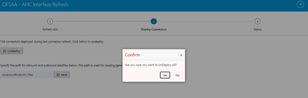 This illustration shows AHC Interface Refresh page showing a confirmation dialog box.