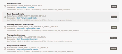 Example of Transaction Summary, Outbound Data Interface  page follows This illustration shows the Transaction Summary, Outbound Data Interface. The file name expected for MIS Date 30th of March 2021 is “unity_transaction_summary_2021-03-30.csv”.