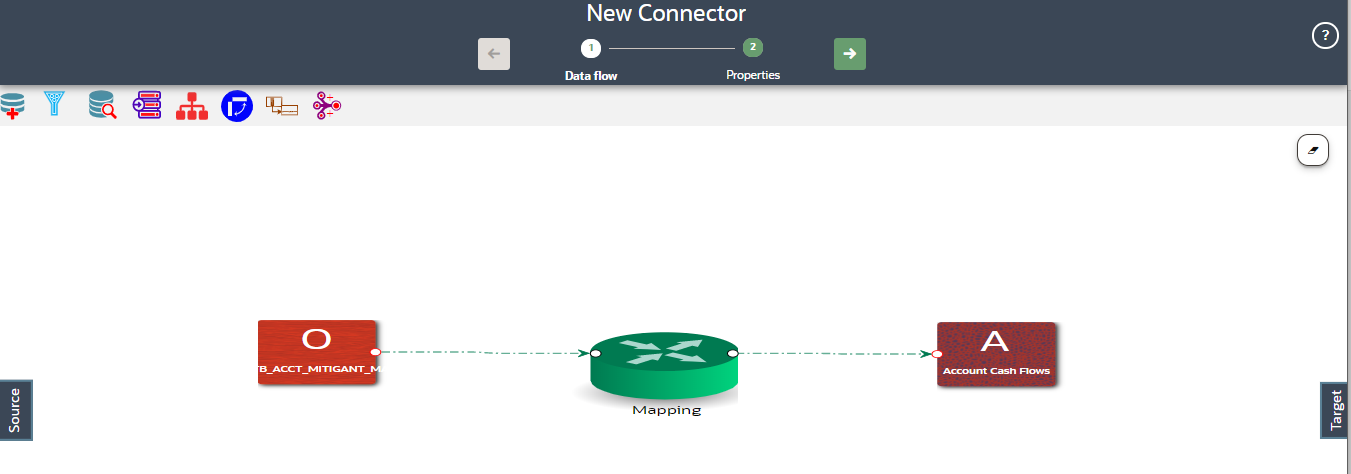 Description of New Connector Window This illustrations displays New Connector window where can select the required ADI and the drag it to the canvas. You can then link the input and output nodes.