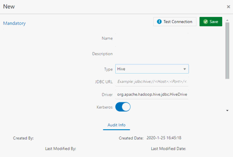 This illustration displays the New External Data Store where you can define a new External Data Store.