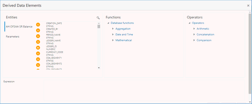 This illustration displays the expression that can be specified using the data elements defined in the Data tab and functions.