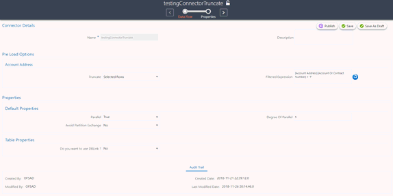 This illustrations displays Connector Details, Pre Load Options and Property details.