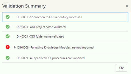 This illustration shows the Validation Summary status.