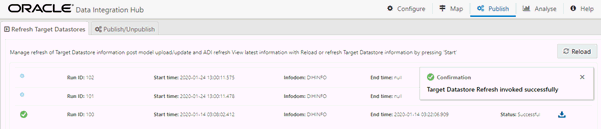 This illustrations displays the ongoing Target Datastore refresh information.