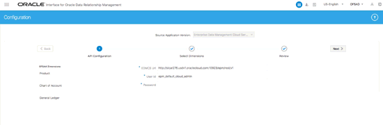 Oracle Data Relationship Management – Source Information page follows This illustration shows the configuration to be done in Oracle Data Relationship Management – Source Information screen.