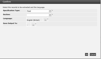 Confirm Specifications Data Extract Dialog Box