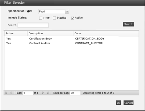 Filter Selector window