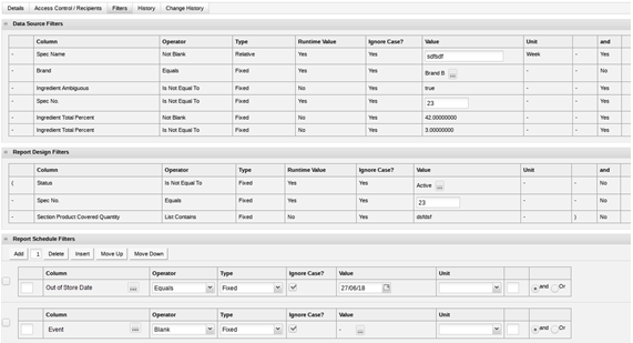 Report Schedule Filters page