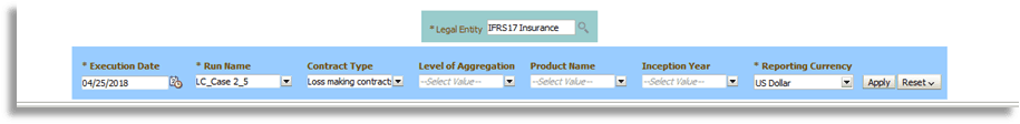 Title: Description of filters.png - Description: This image illustrates the Dashboards that have a set of filters, which allow the users to access the specific information for the reports viewed and reported. The filters are Legal Entity, Reporting Date, Liability Calculation Run, and so on. In addition to the filters, users can view the reports in a specific reporting currency.