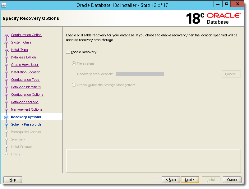 This figure shows the Specify Recovery Options window.