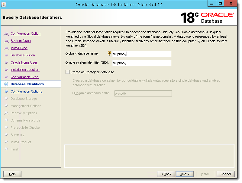 This figure shows the Specify Database Identifiers window.