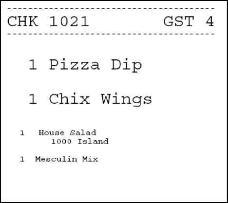 This figure shows an example image of an order chit which has the primary items printed on top followed by secondary items in a smaller font at the bottom of the chit.