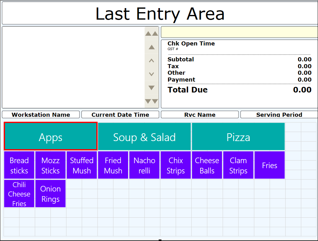 This figure shows a workstation touchscreen with SLUs, showing fewer buttons that are organized in groups (Apps with red outline).