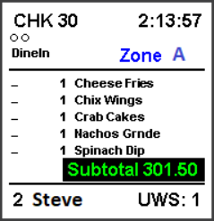 This figure shows a sample image of the standard DOM with order type and zone identifier chit layout.