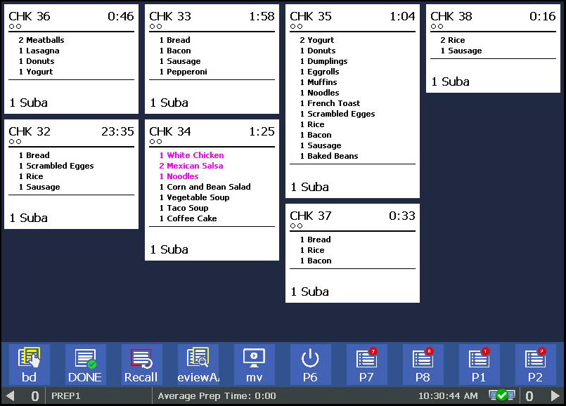 This figure shows a sample image of order chits on a KDS Prep Display.