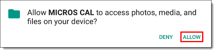 This figure shows the message prompt to grant access to CAL for this device.
