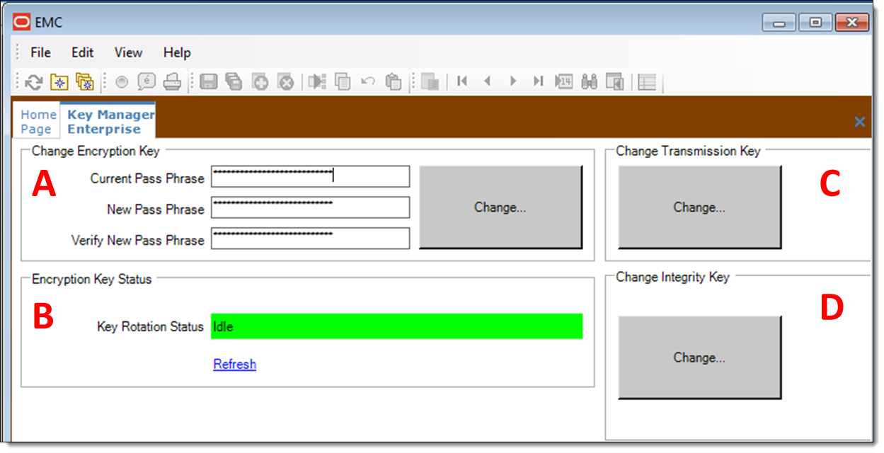 This figure shows the EMC’s Enterprise Key Manager module.