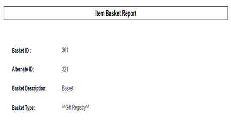 Item Basket Report