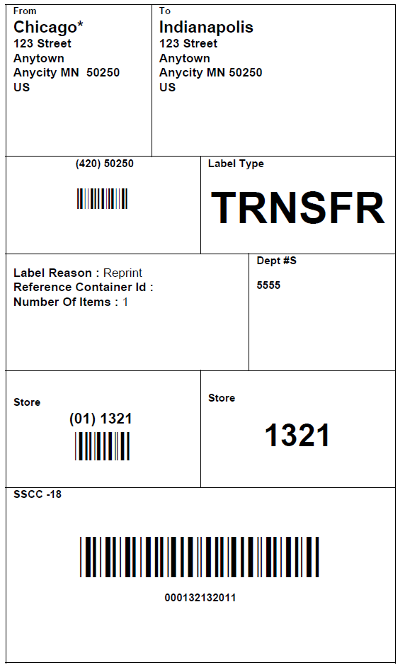 Transfer Delivery Label