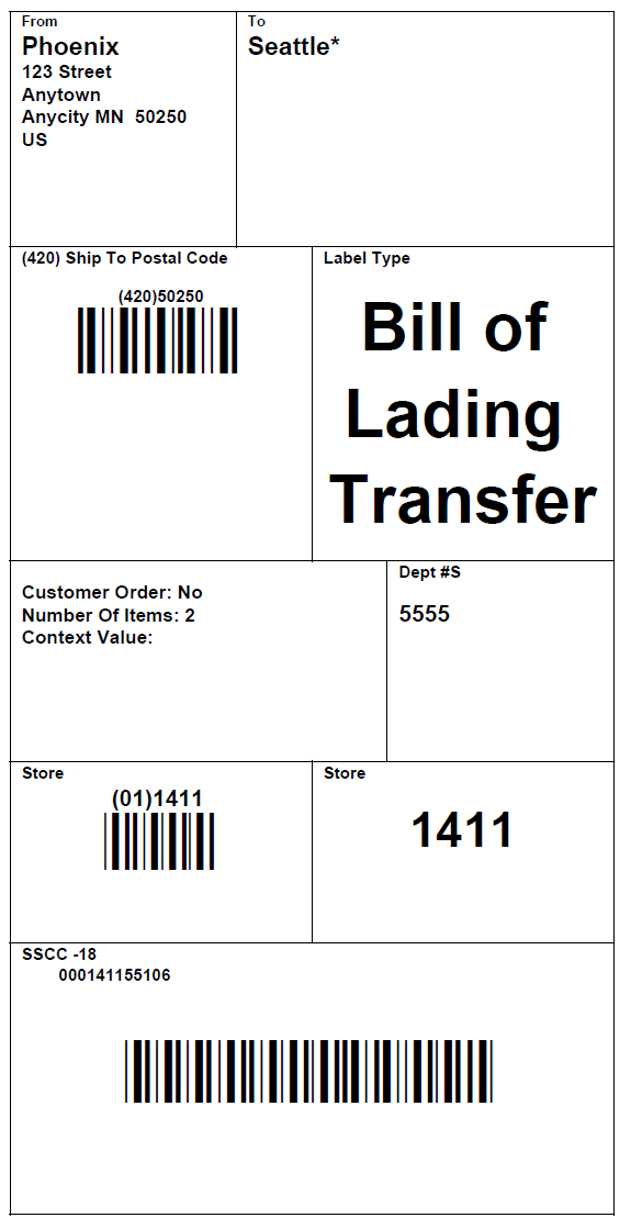 Transfer Shipping Label