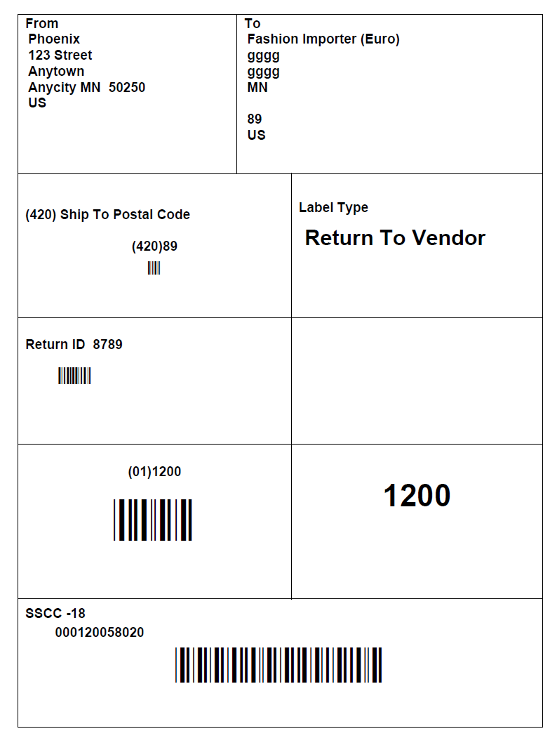 Vendor Shipment Label