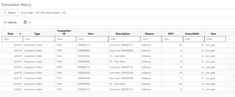 Transaction History List