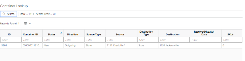 Container Lookup Screen