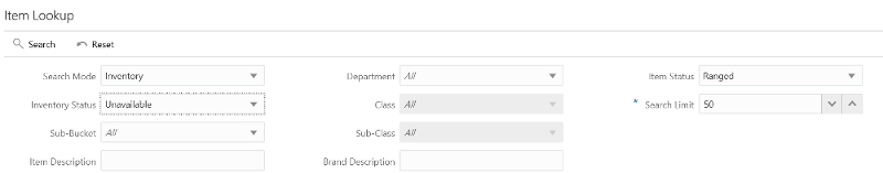 Search Mode: Inventory Status - Unavailable