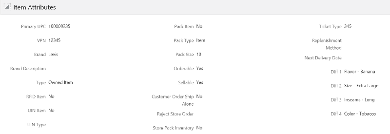 Item Attributes Section