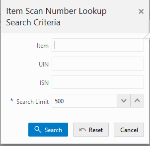 Item Scan Number Lookup Search Criteria