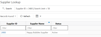 Supplier Lookup Screen