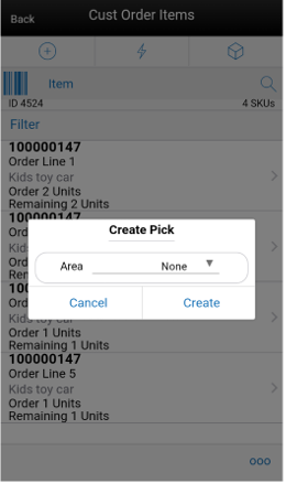 Create Pick Popup within a Customer Order