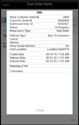 Info Popup (Customer Orders)
