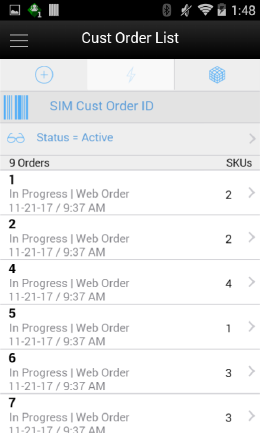 Customer Order List Screen