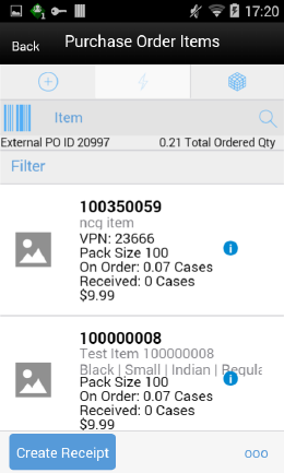 Purchase Order Items Screen