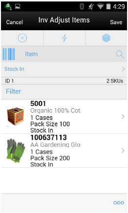 Inv Adjust Items Screen