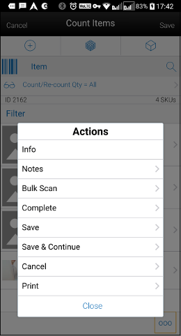 Count Items and Re-Count Items Footer Menu